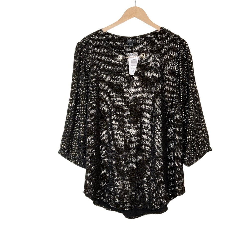 Torrid Black Dot Textured 3/4 Sleeve Blouse Chainlink Size 1X